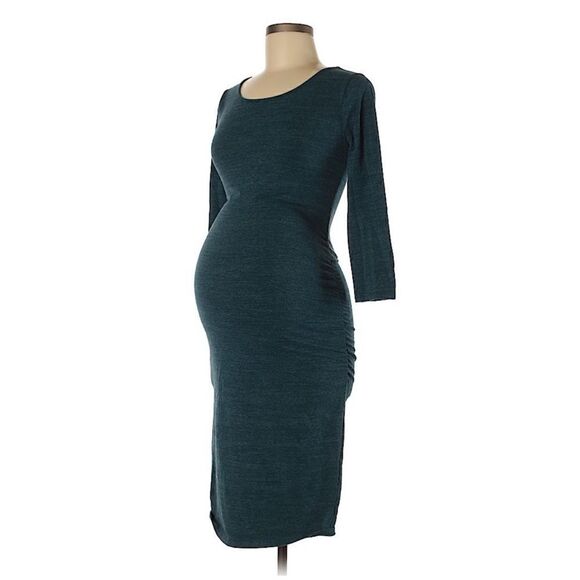 Isabel Maternity long sleeve midi dress heather green XS - Picture 1 of 6